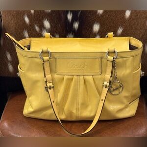 COACH Patent Yellow Gallery Tote with Coach Charm